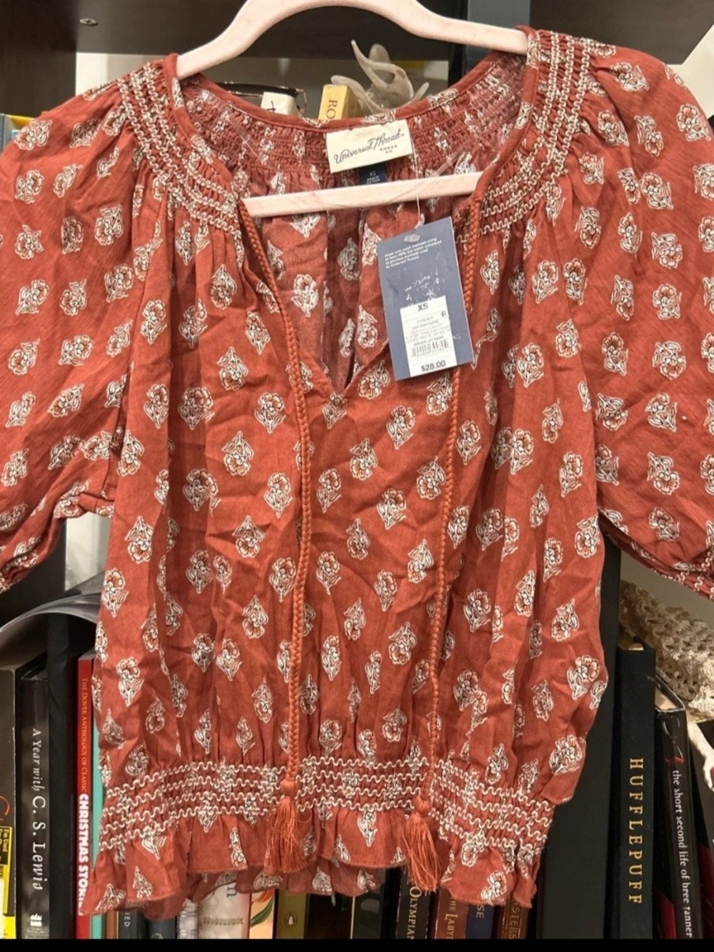 Universal Thread Rust Orange Floral Smocked Peasant Top